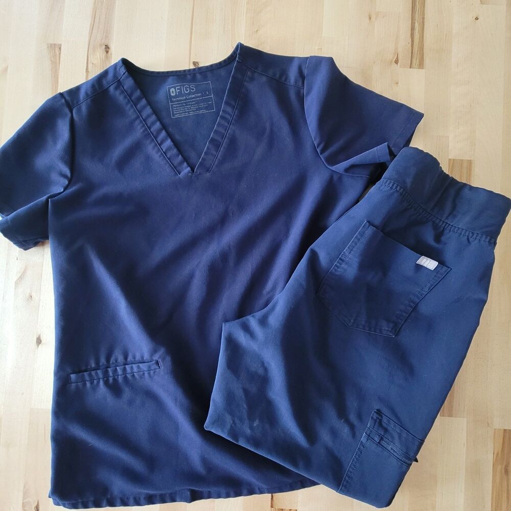 FIGS Technical Collection Scrub Clothing Set 2 Pieces Navy Blue S/M Solid Pant